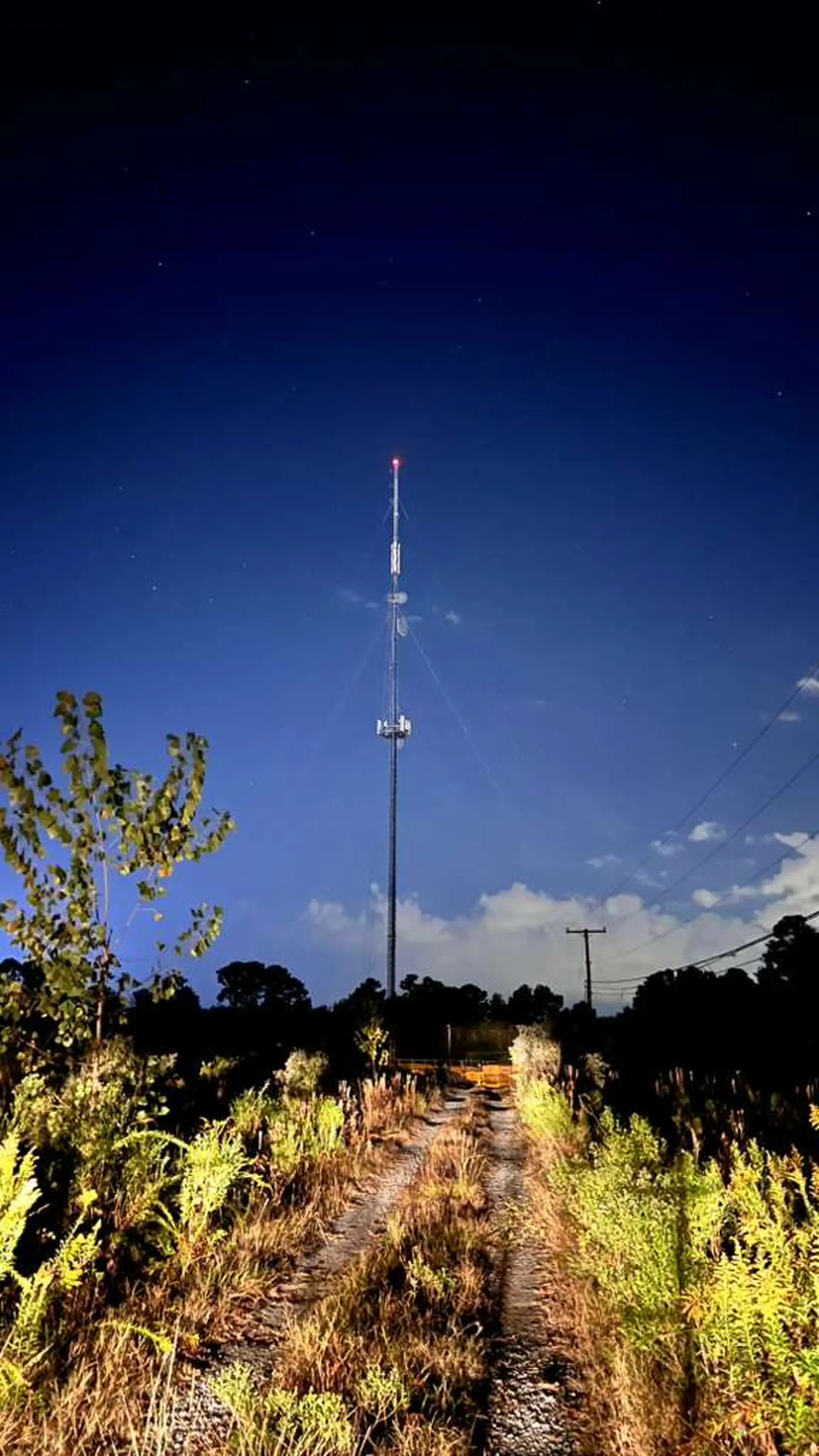 Radio tower at night