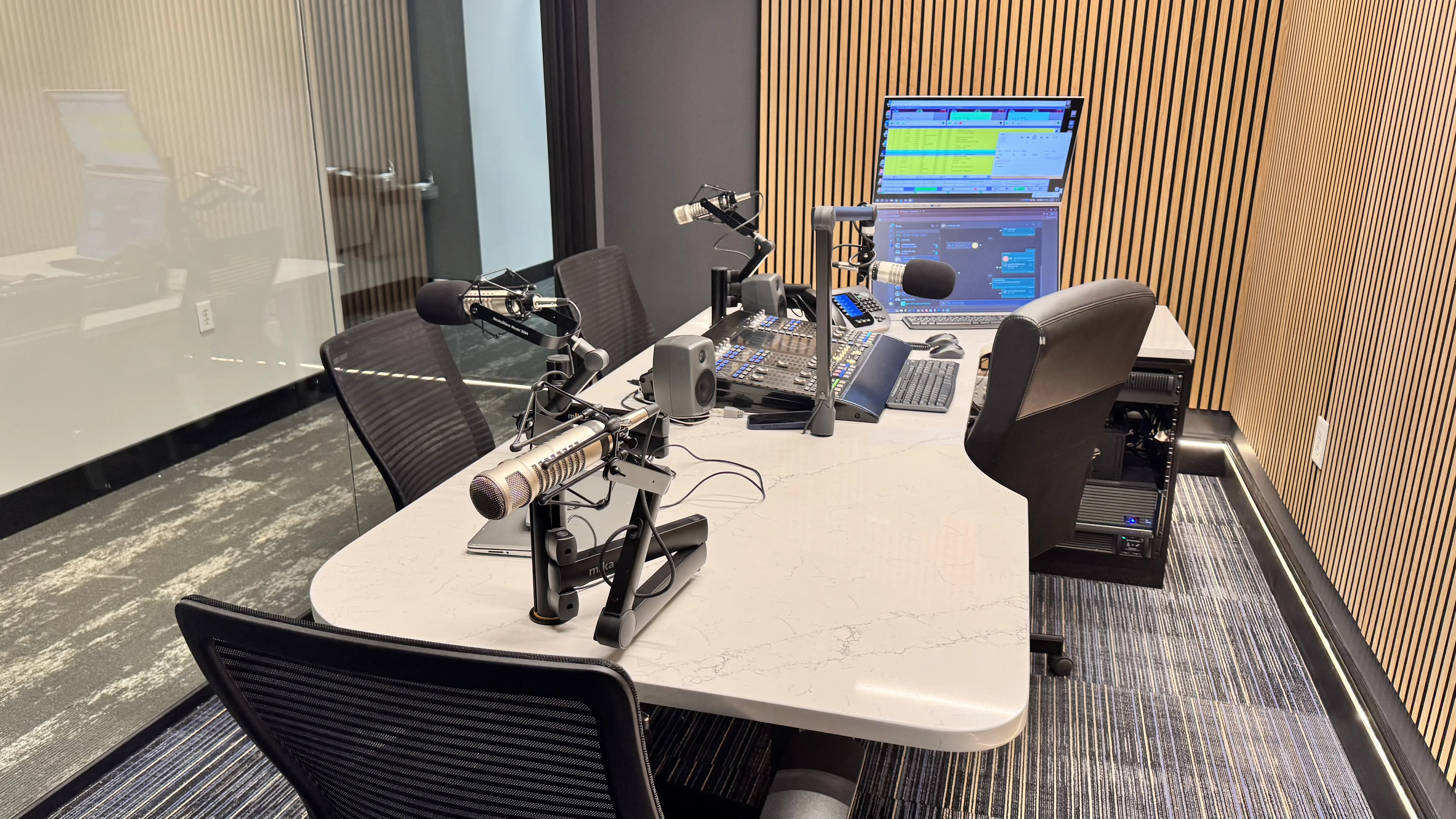 Completed radio studio with professional equipment