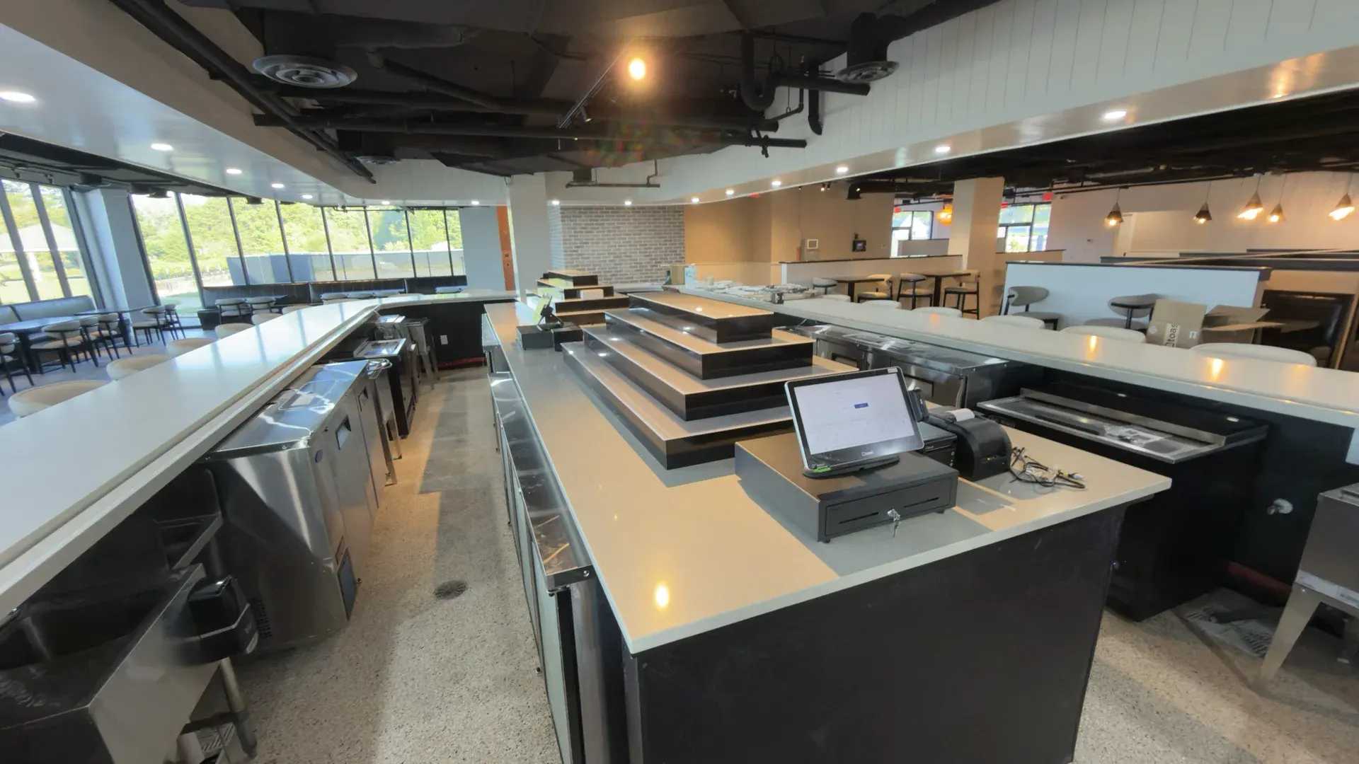 Bar and service stations at Vitale Lakeside with a Toast POS terminal ready on the counter